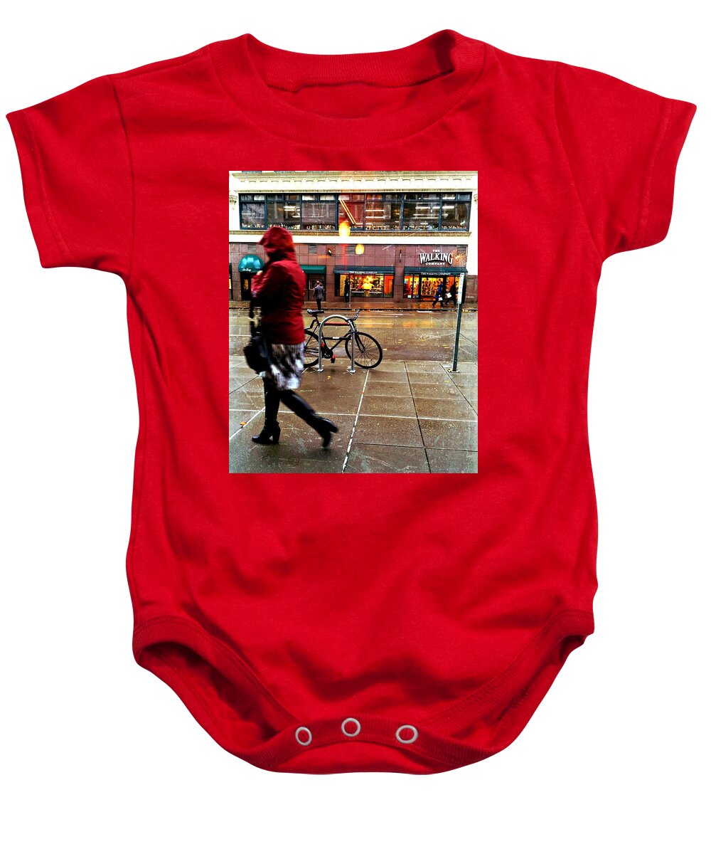 500 Views Baby Onesie featuring the photograph Seattle Rain by Jenny Revitz Soper