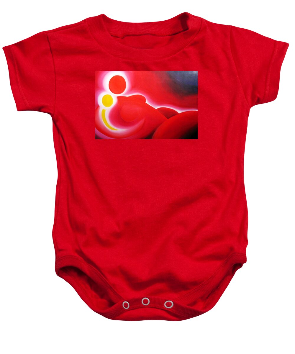 Red Baby Onesie featuring the painting Snuggle Time by Jennifer Hannigan-Green