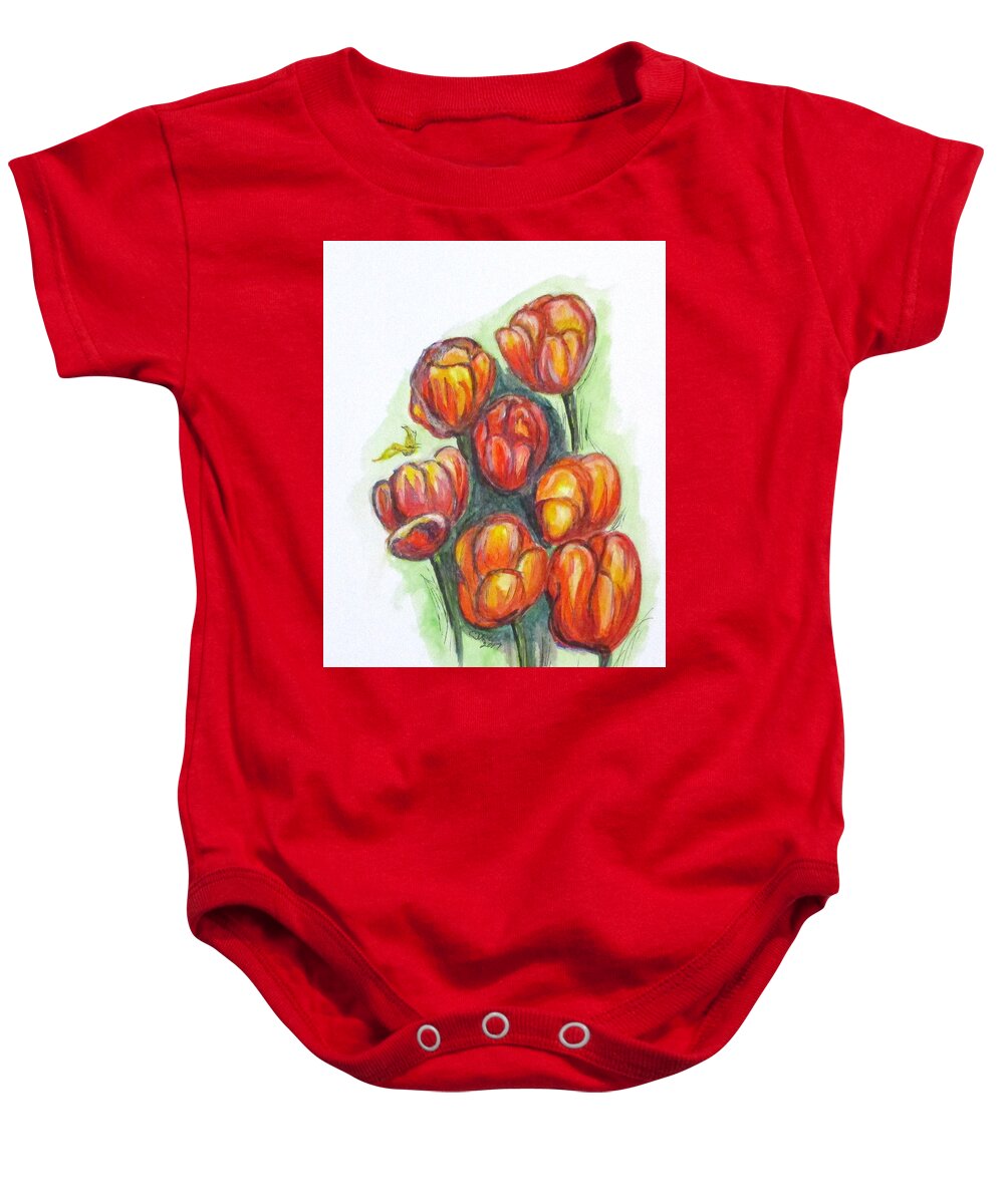 Tulips Baby Onesie featuring the painting Spring Tulips by Clyde J Kell