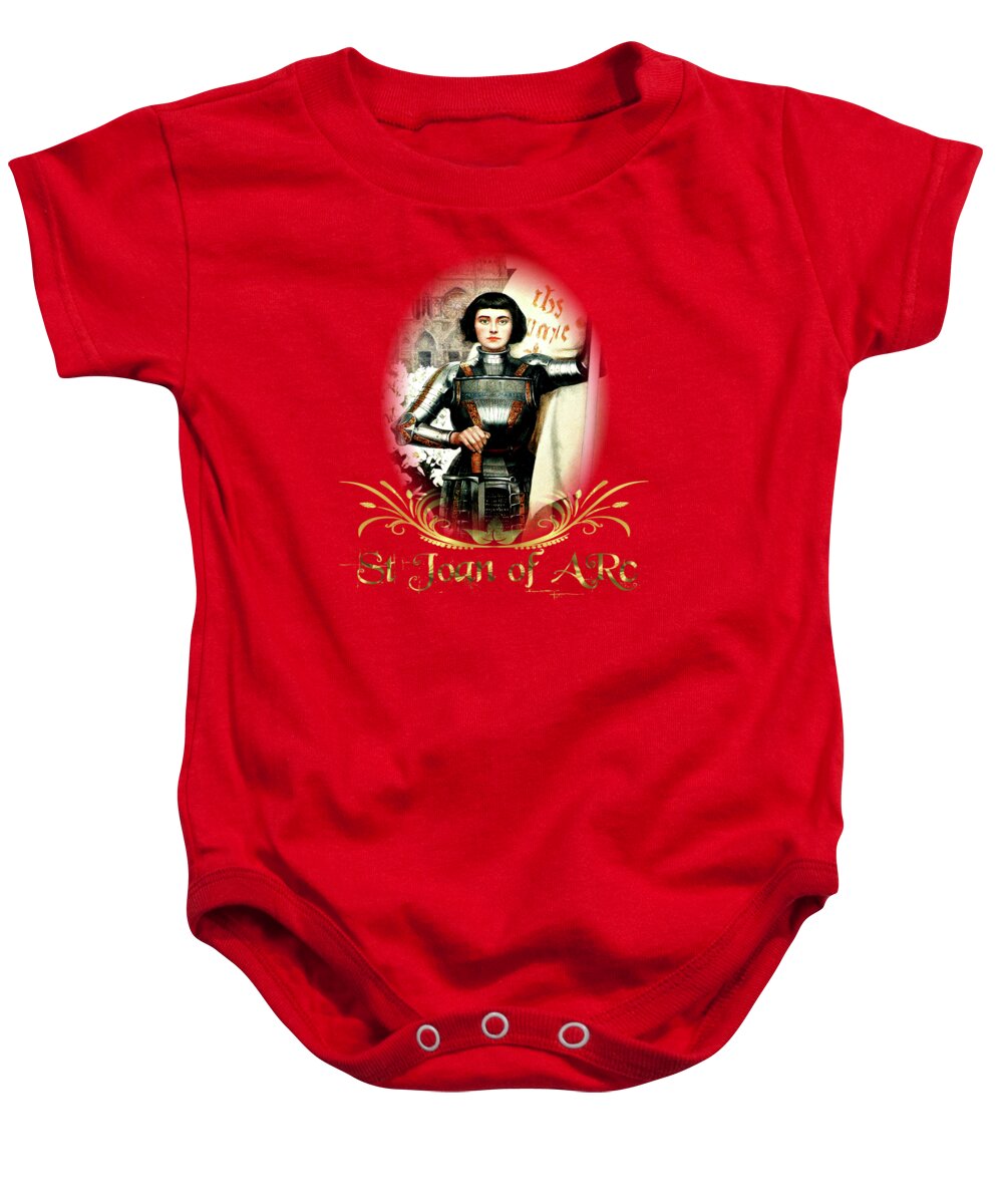 St Joan Of Arc Baby Onesie featuring the mixed media St Joan of Arc - Jeanne d'Arca by Albert Lynch