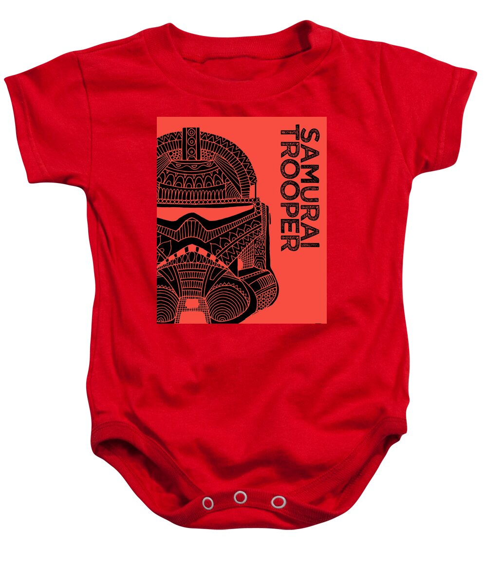 Stormtrooper Baby Onesie featuring the mixed media Stormtrooper Helmet - Red - Star Wars Art by Studio Grafiikka