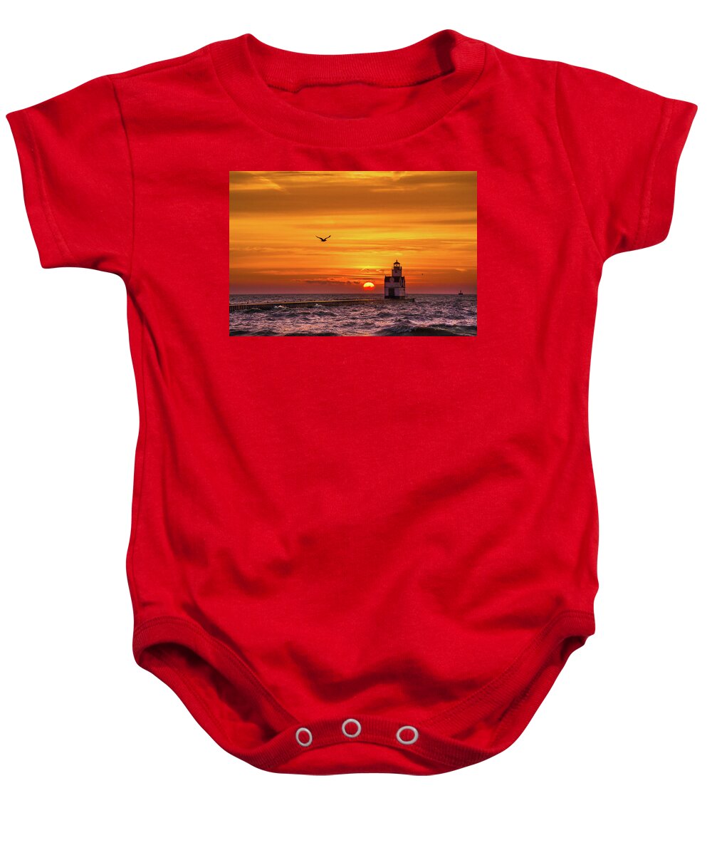Lighthouse Baby Onesie featuring the photograph Sunrise Solo by Bill Pevlor
