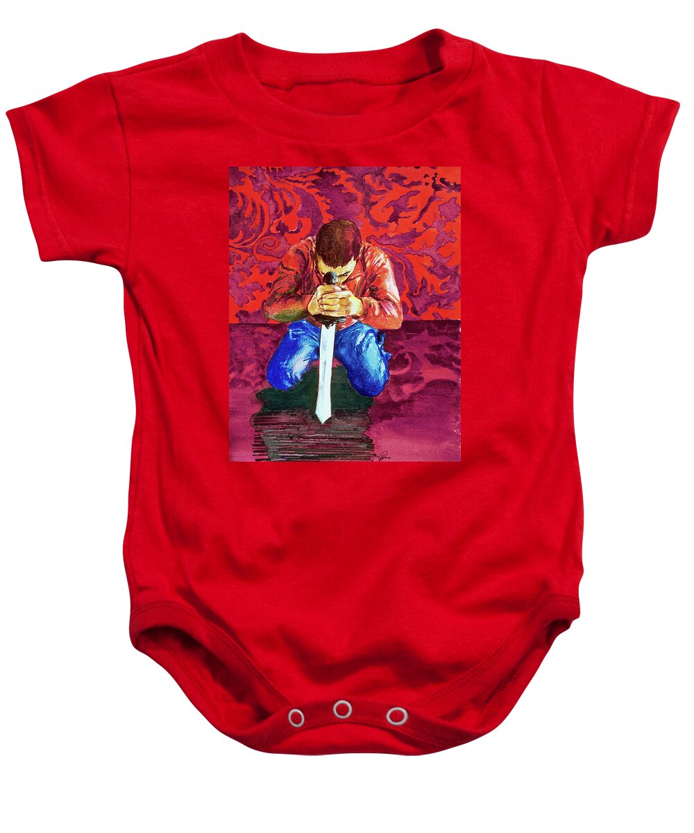 Swords Baby Onesie featuring the painting Swords on the Playground by Rene Capone