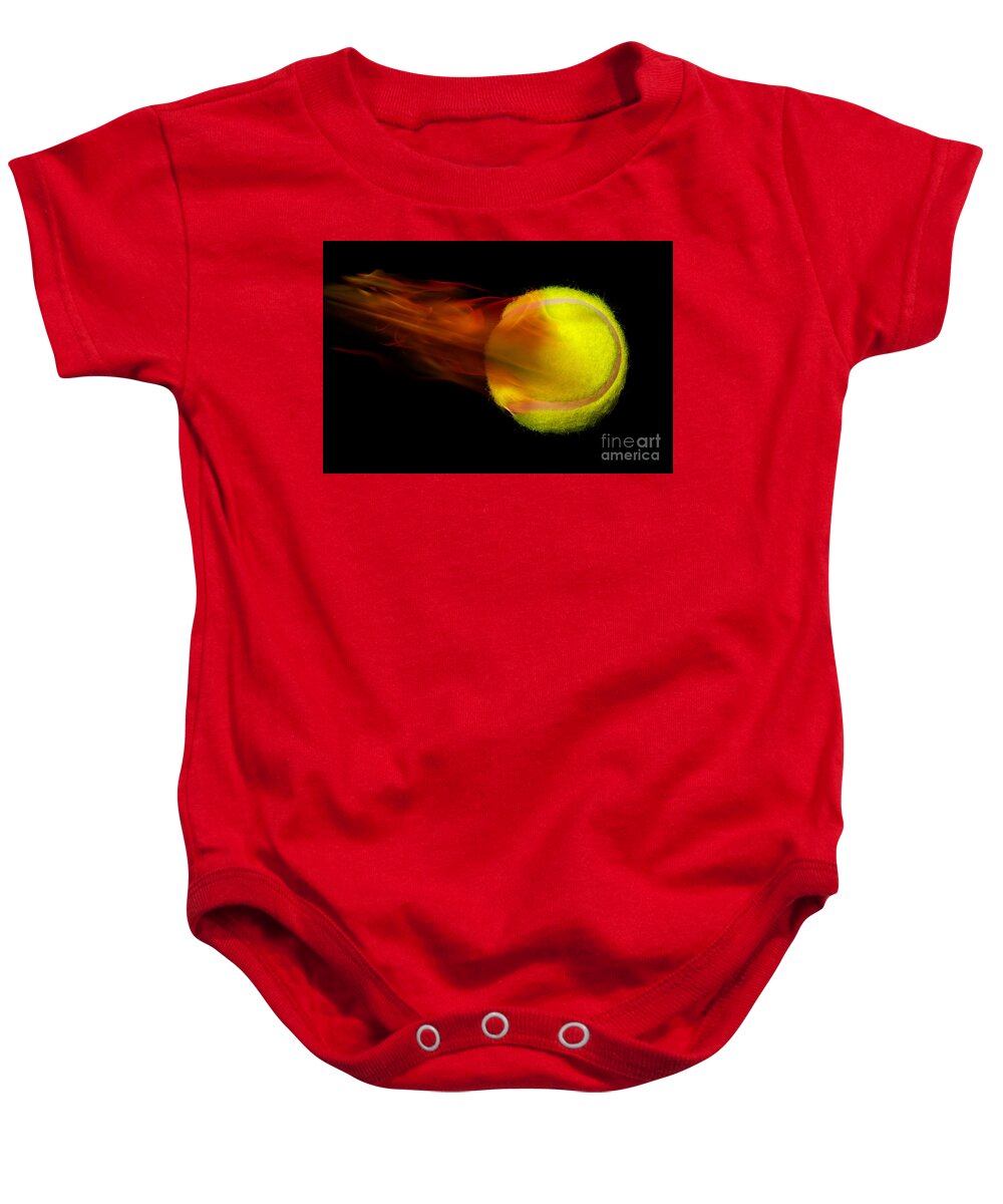 Ball Baby Onesie featuring the photograph Tennis Ball on Fire. by W Scott McGill