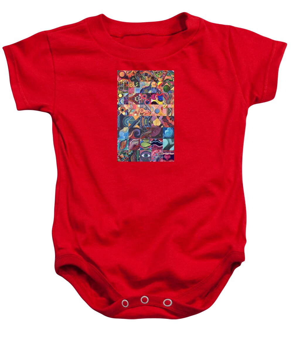 Abstract Baby Onesie featuring the painting The Joy of Design First 40 Variation 1 by Helena Tiainen