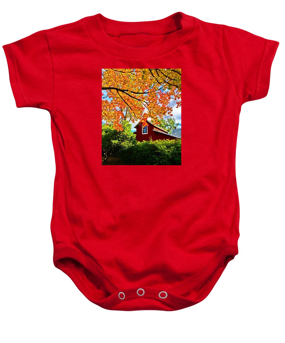 Barn Baby Onesie featuring the photograph The Red Barn by Brad Hodges