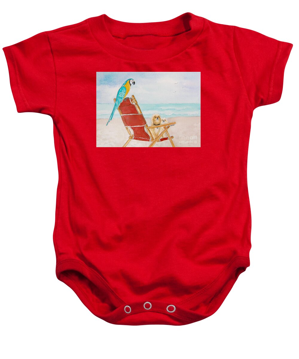 Beach Baby Onesie featuring the painting Three Friends at the Beach by Midge Pippel