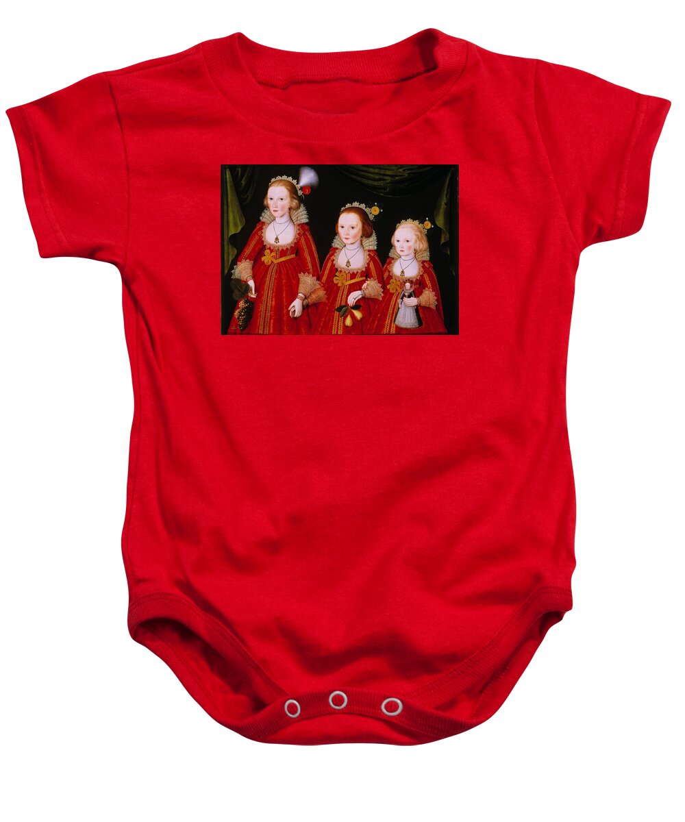 Follower Of William Larkin Baby Onesie featuring the painting Three Young Girls by Follower of William Larkin