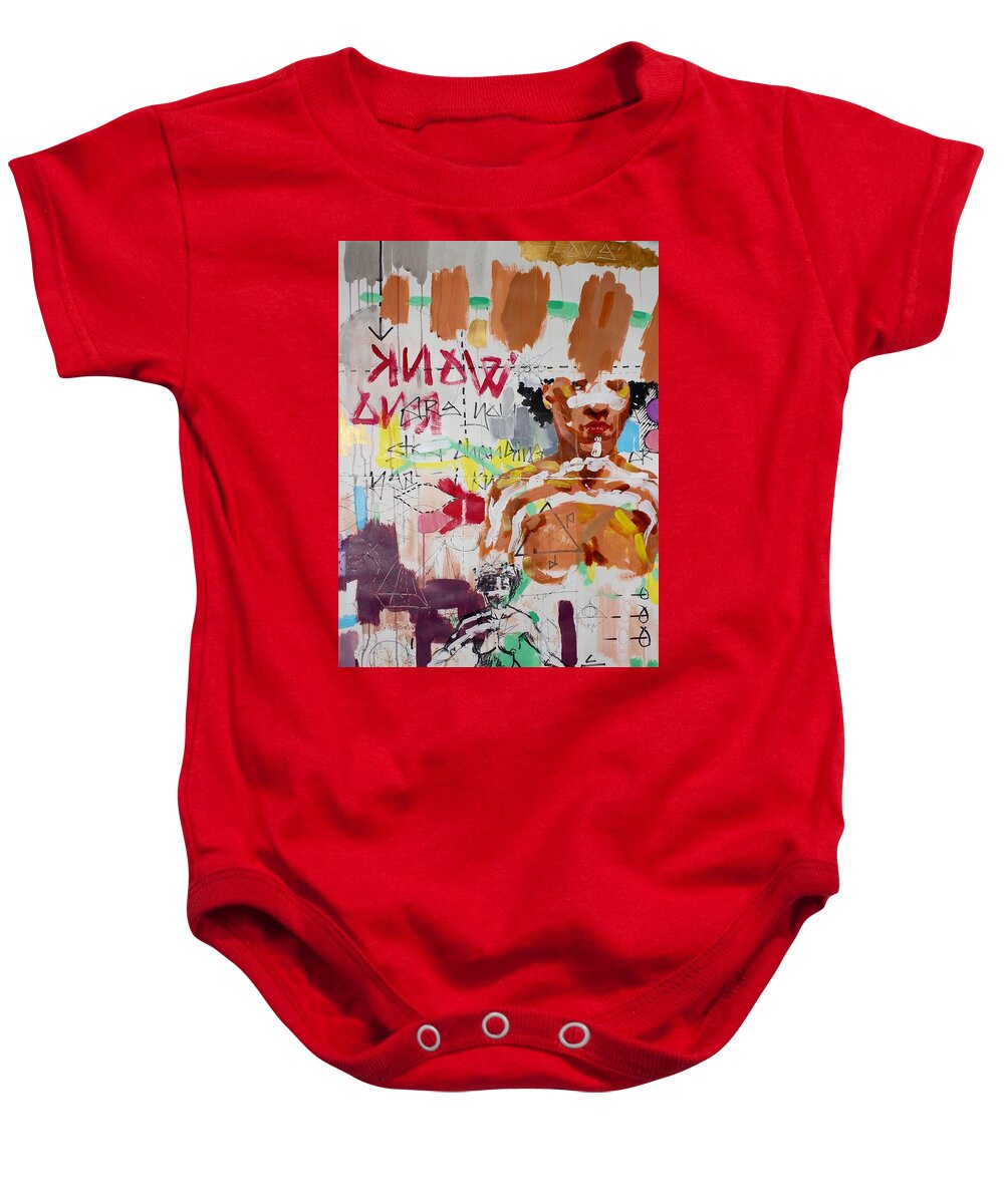 Abstract Baby Onesie featuring the mixed media Tribes by Aort Reed