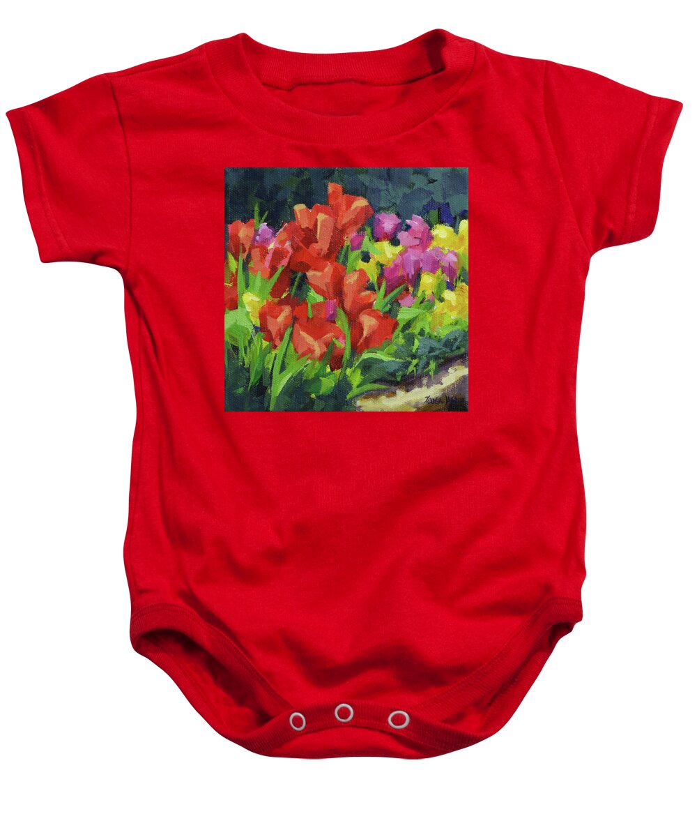 Tulips Baby Onesie featuring the painting Tulip Time by Karen Ilari