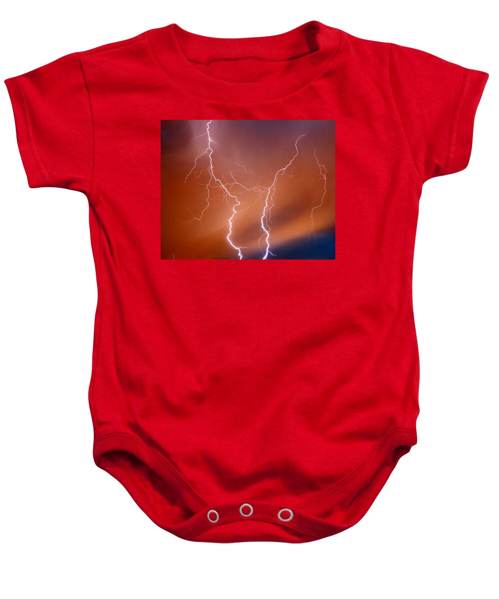 Lightning Baby Onesie featuring the photograph Twin Strike by Anthony Jones