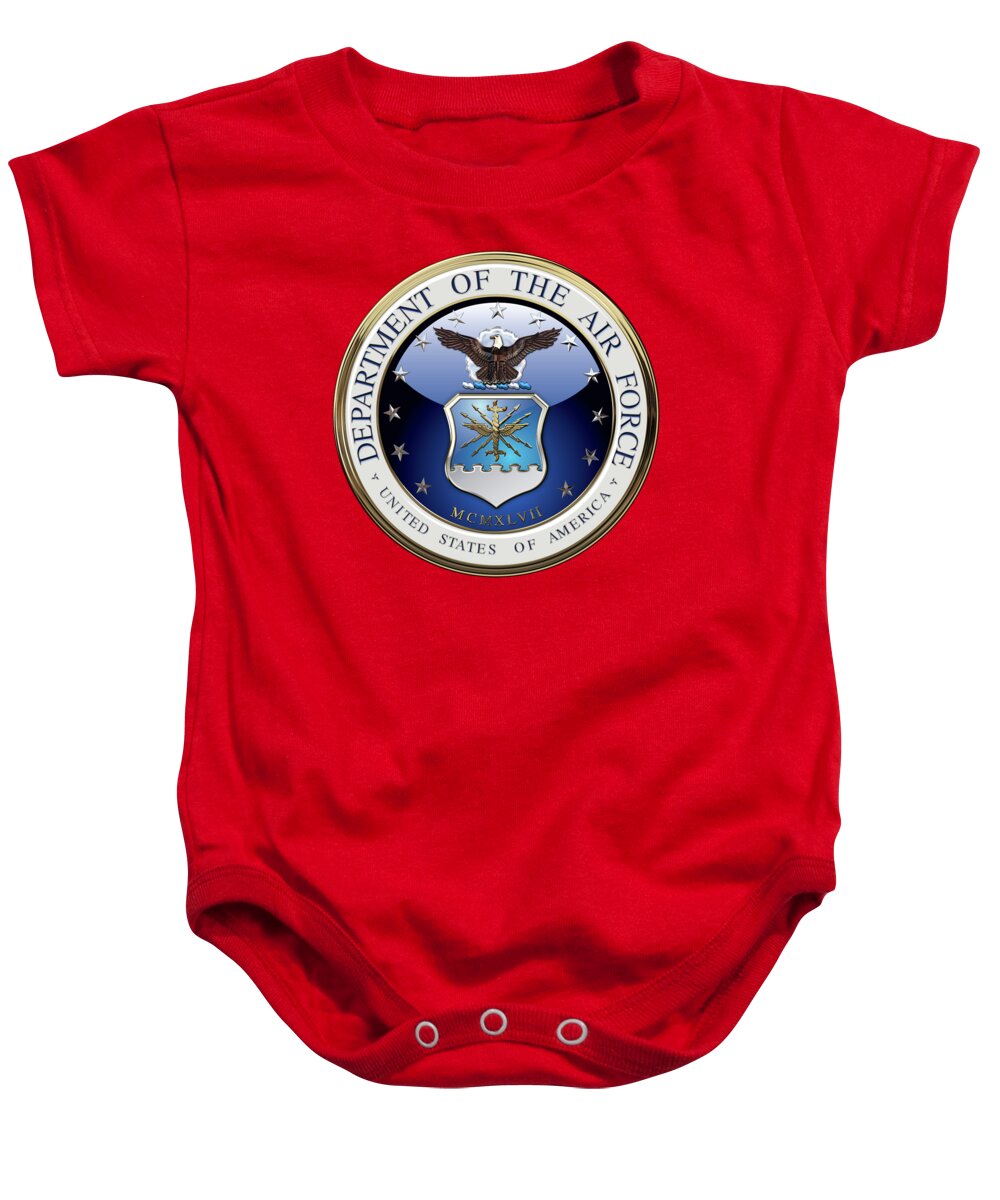 'military Insignia 3d' By Serge Averbukh Baby Onesie featuring the digital art U. S. Air Force - U S A F Emblem over Red Velvet by Serge Averbukh