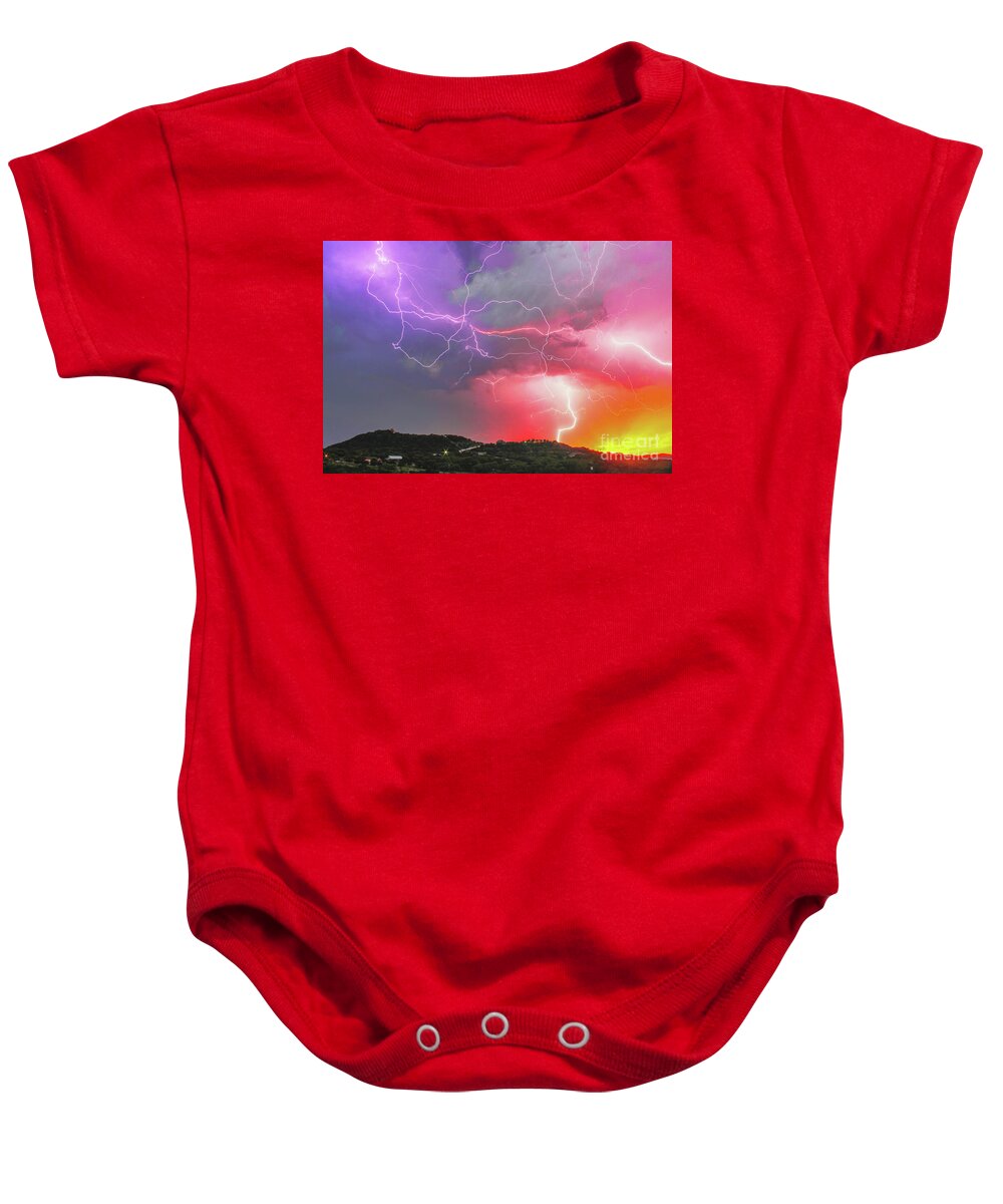 Lightning Baby Onesie featuring the photograph Ultimate Sunset Lightning by Michael Tidwell