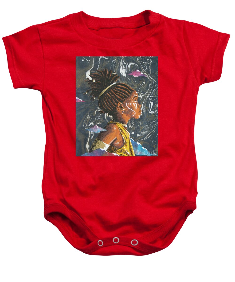 Goddess Baby Onesie featuring the mixed media Untitled Goddess 5 by Edmund Royster