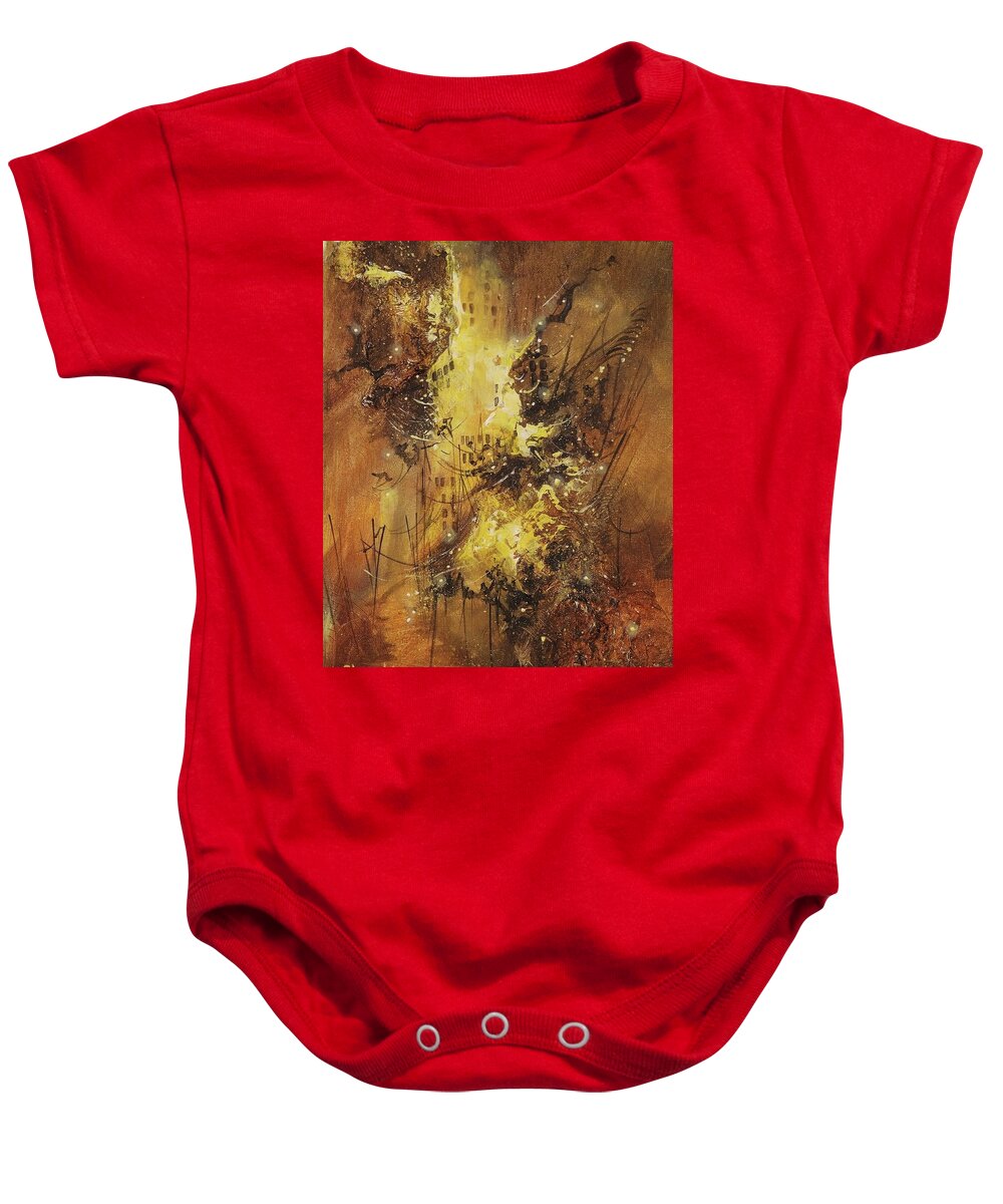 Abstract Cityscape Baby Onesie featuring the painting Urban Renewal by Tom Shropshire