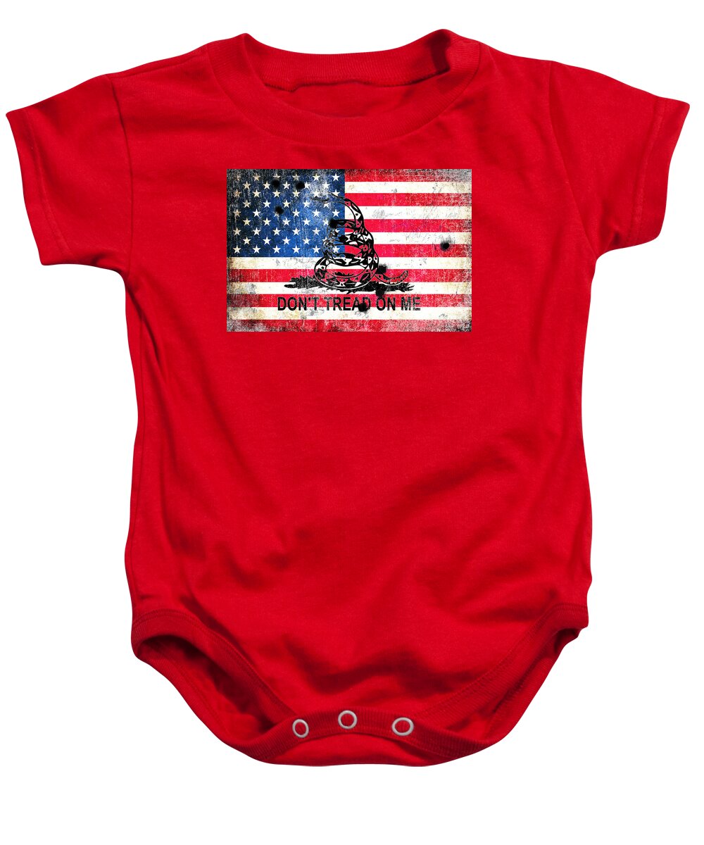 Snake Baby Onesie featuring the digital art Viper n Bullet Holes on Old Glory by M L C