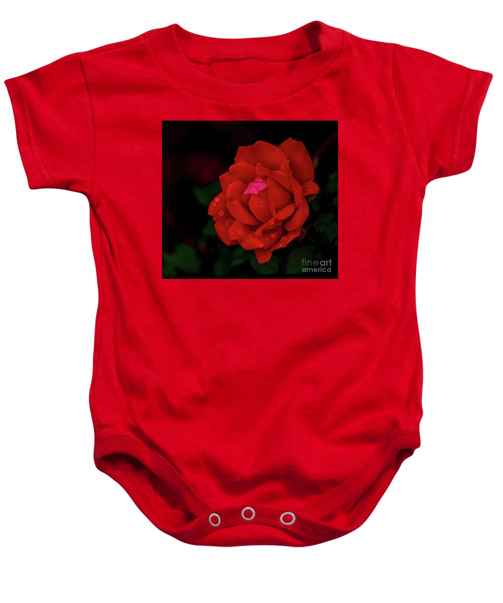 Red Rose Baby Onesie featuring the photograph Wet Rose by Barry Bohn