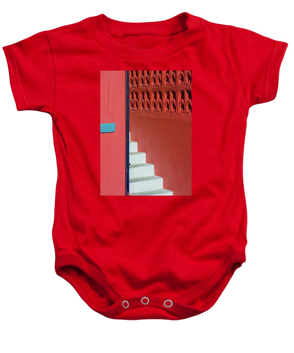 Staircase Baby Onesie featuring the photograph White Staircase Venice Beach California by David Smith
