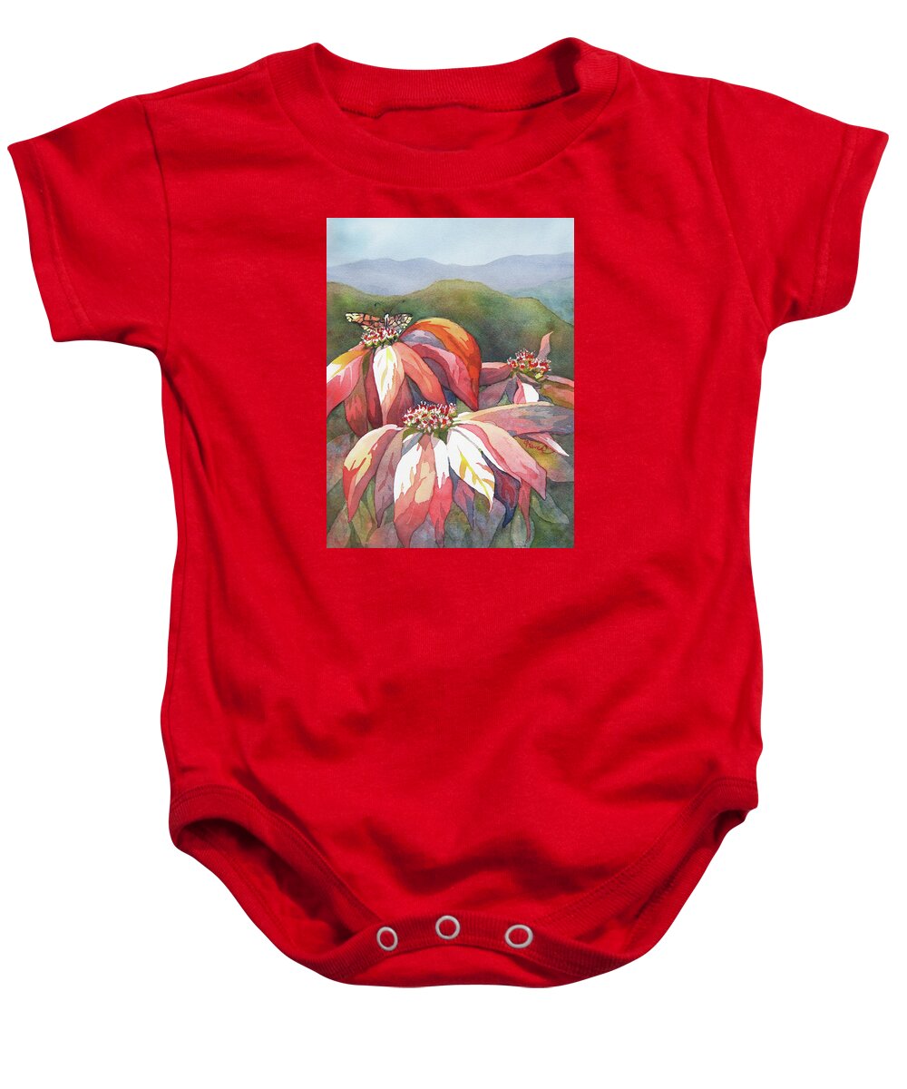 Nancy Charbeneau Baby Onesie featuring the painting Wild Poinsettias by Nancy Charbeneau