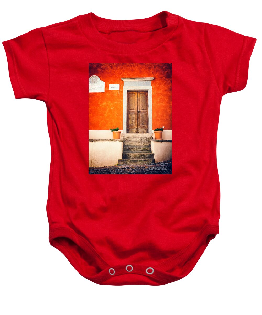 Architecture Baby Onesie featuring the photograph Wooden door with steps by Silvia Ganora
