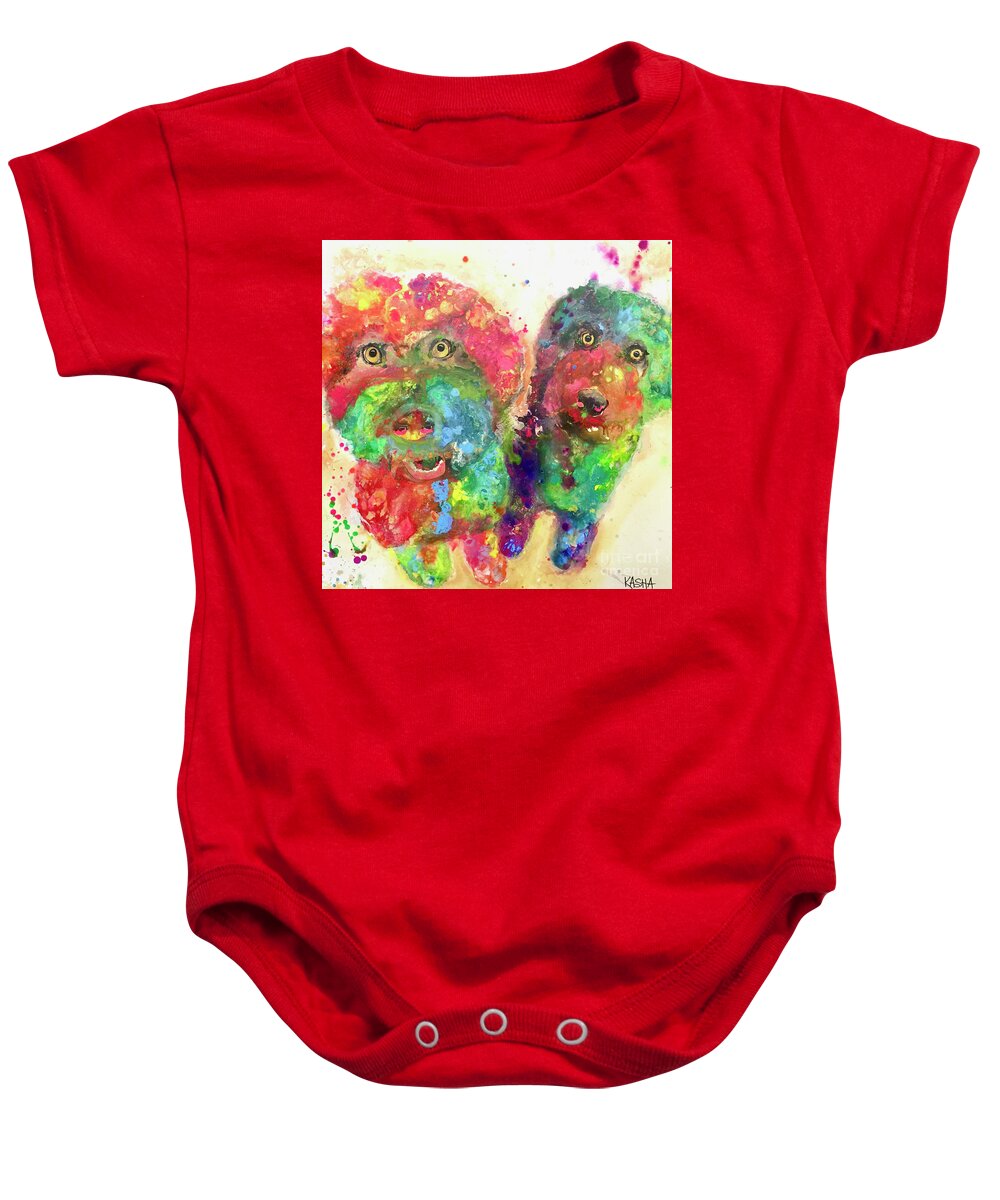 Doodles Baby Onesie featuring the painting X2 by Kasha Ritter