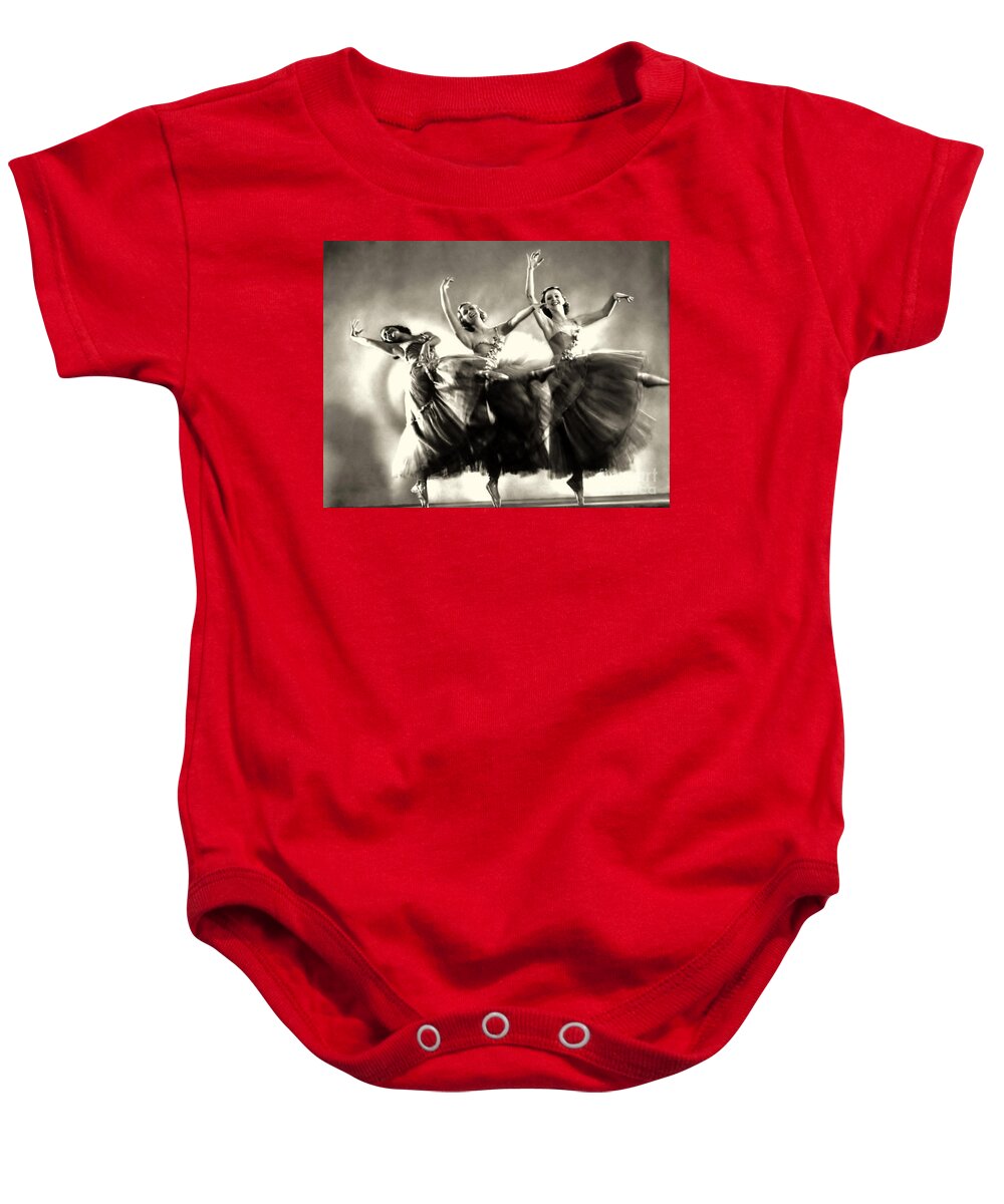 Ziegfeld Model Baby Onesie featuring the photograph Ziegfeld Model Dancers by Alfred Cheney Johnston black and white ballet by Vintage Collectables