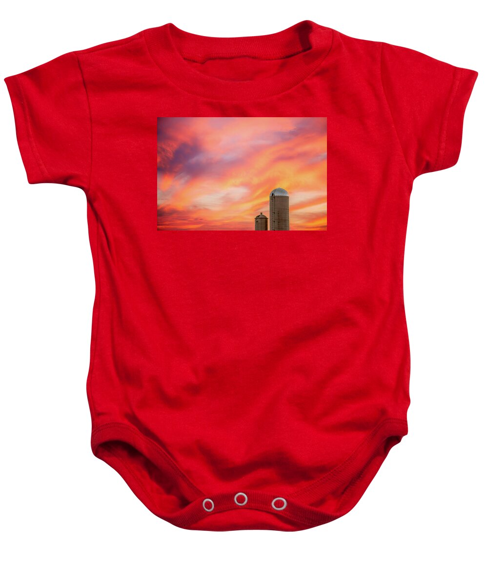 Silos Baby Onesie featuring the photograph Rural Skies #1 by Todd Klassy