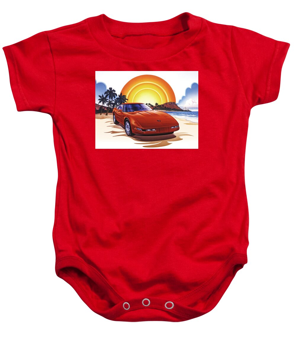 #faatoppicks Baby Onesie featuring the painting 1989 Corvette Sunset by Garth Glazier