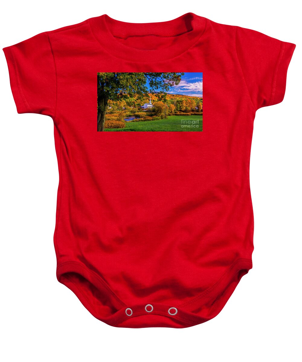 Vermont Baby Onesie featuring the photograph Stowe Community Church #2 by Scenic Vermont Photography