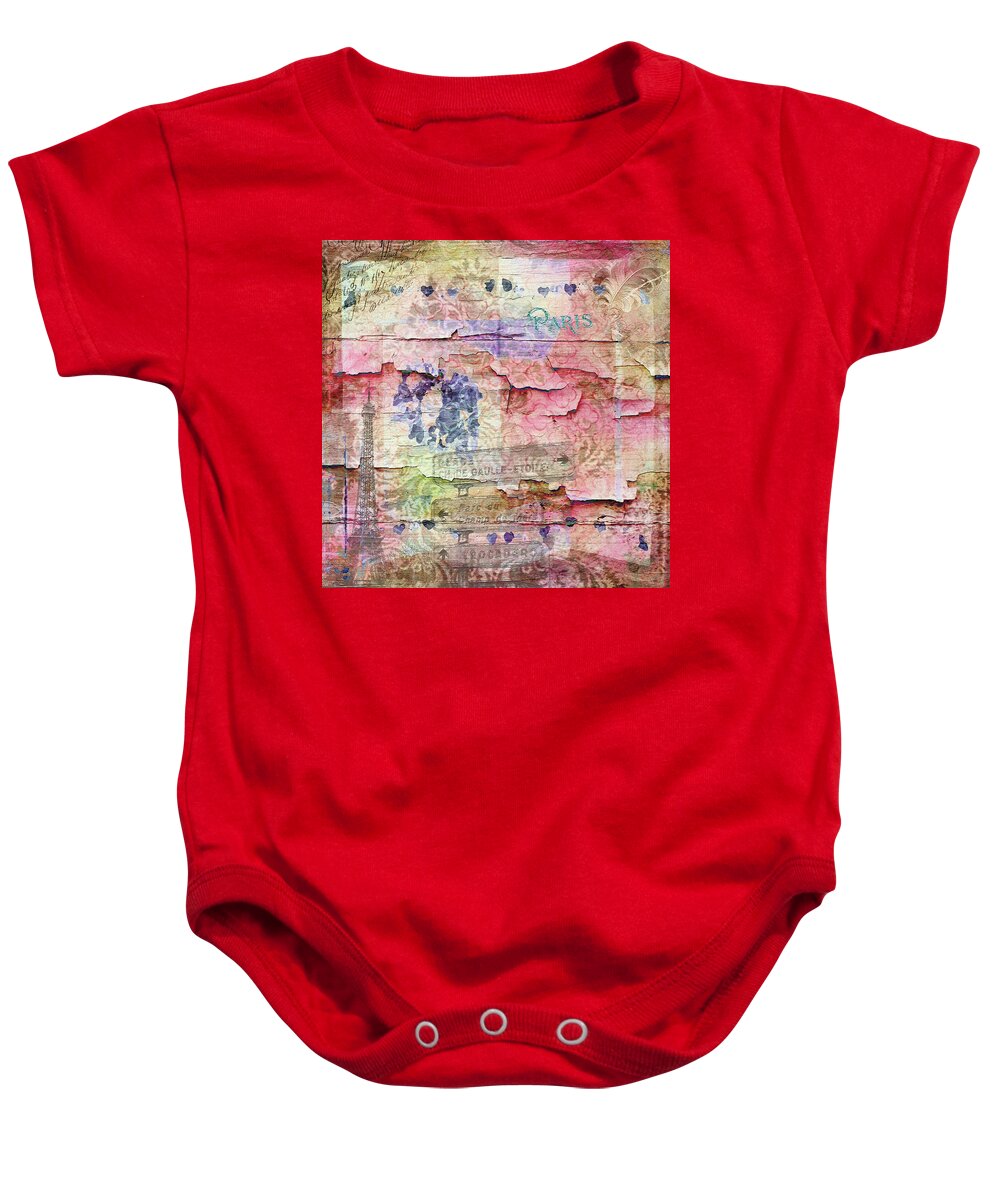 Eiffel Tower Art Baby Onesie featuring the mixed media A City Besieged by Paula Ayers