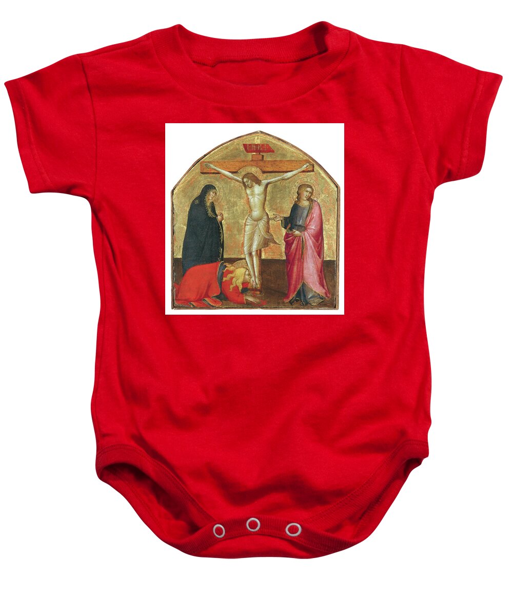 Agnolo Gaddi Baby Onesie featuring the painting Agnolo Gaddi -Active in Florence in 1369-Florence, 1396-. The Crucifixion -ca. 1390-. Tempera and... by Agnolo Gaddi -c 1350-1396-