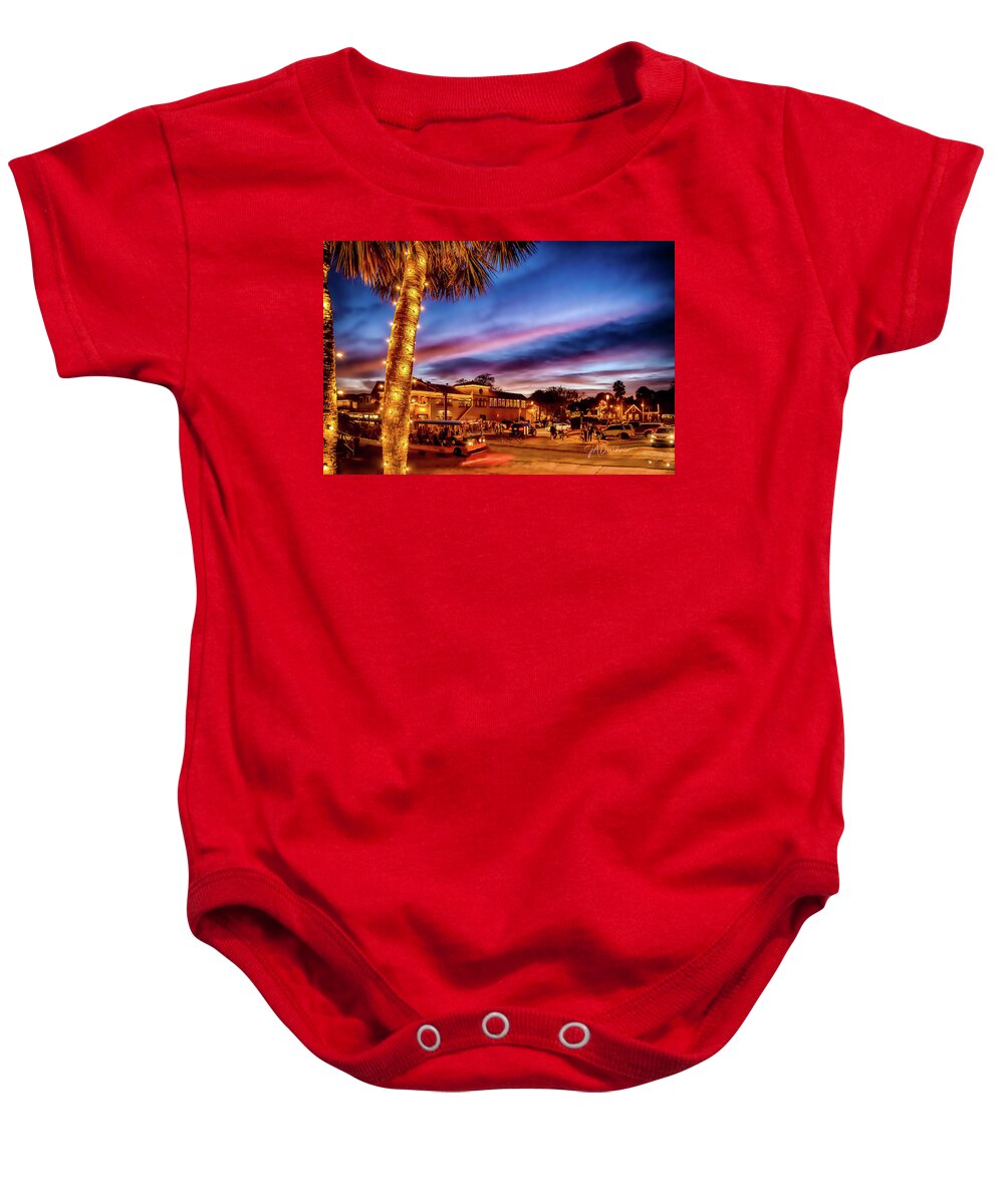 St Augustine Baby Onesie featuring the photograph Ancient City Nights of Lights City Scene by Joseph Desiderio