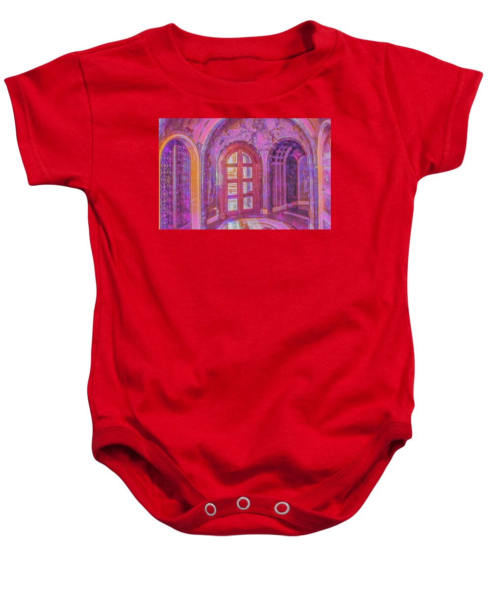 Barcelona Baby Onesie featuring the photograph Arches of Ancient Montserrat Monastery by Marcy Wielfaert