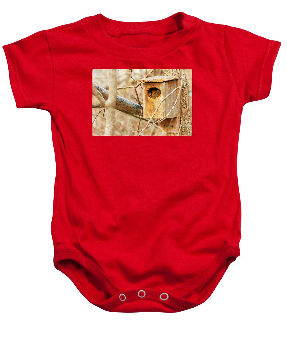 Heron Heaven Baby Onesie featuring the photograph Baby Its Cold Out by Ed Peterson