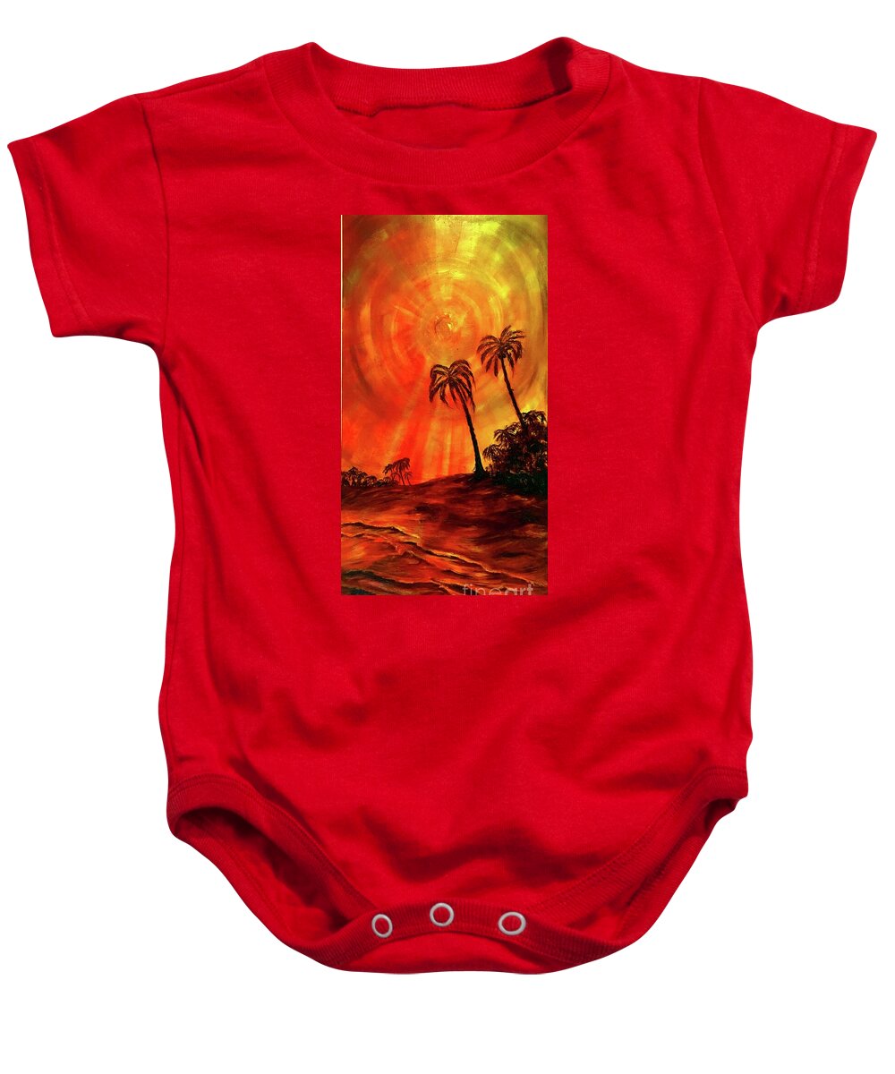 Sunset Beach Baby Onesie featuring the painting Blazing Sun by Michael Silbaugh