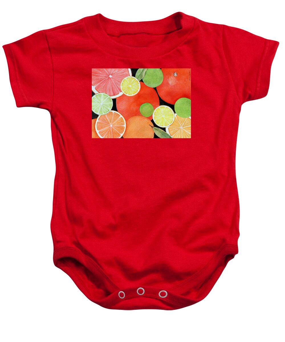 Orange Baby Onesie featuring the painting California Sunshine 2 Watercolor by Kimberly Walker