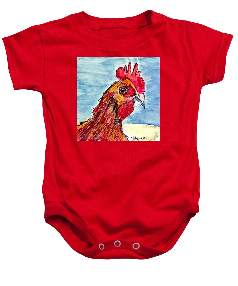 Colorful Chickens Baby Onesie featuring the painting Chicken Head 3 by Patty Donoghue