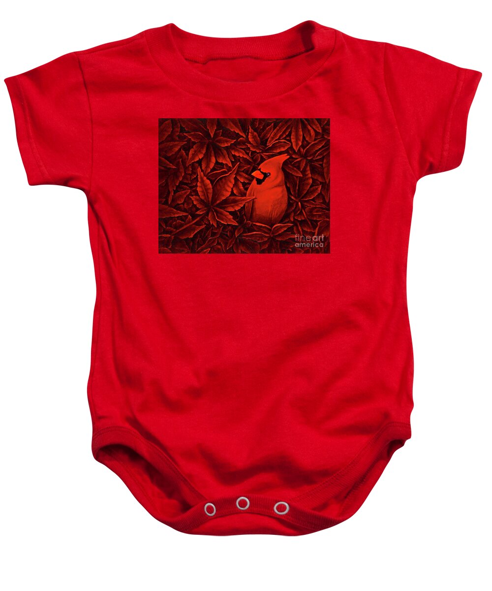 Cardinal Baby Onesie featuring the painting Crimson by Michael Frank