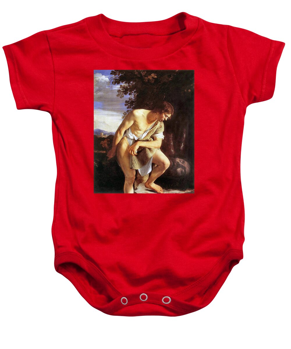 Orazio Gentileschi Baby Onesie featuring the painting David Contemplating by Orazio Gentileschi