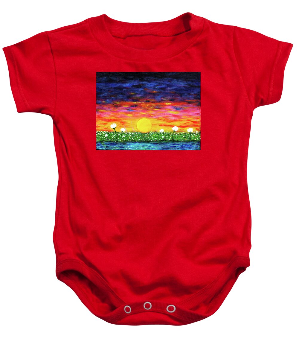 Landscape Baby Onesie featuring the painting Evening Blooms by Meghan Elizabeth