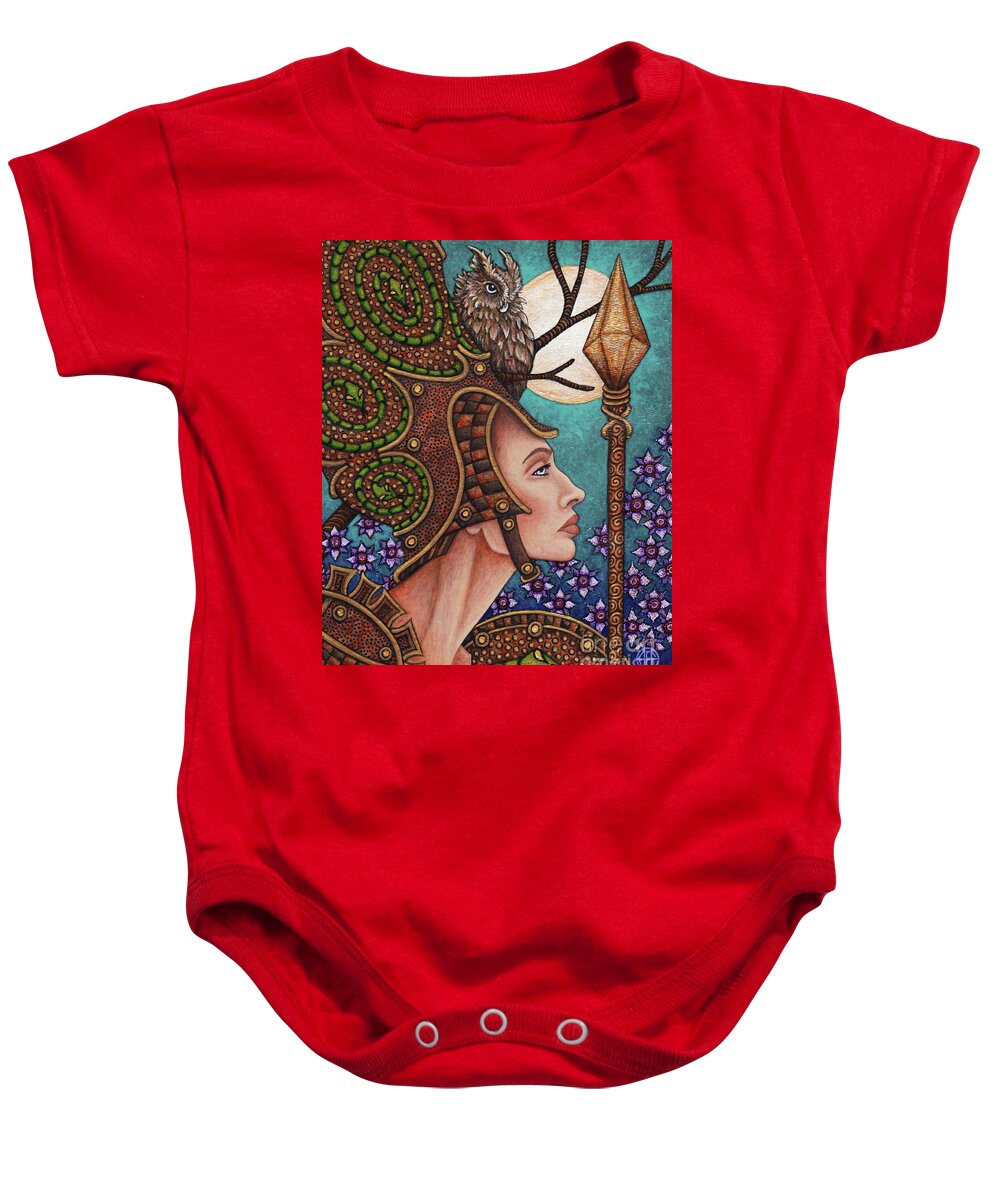 Portrait Baby Onesie featuring the painting Exalted Beauty Athena by Amy E Fraser