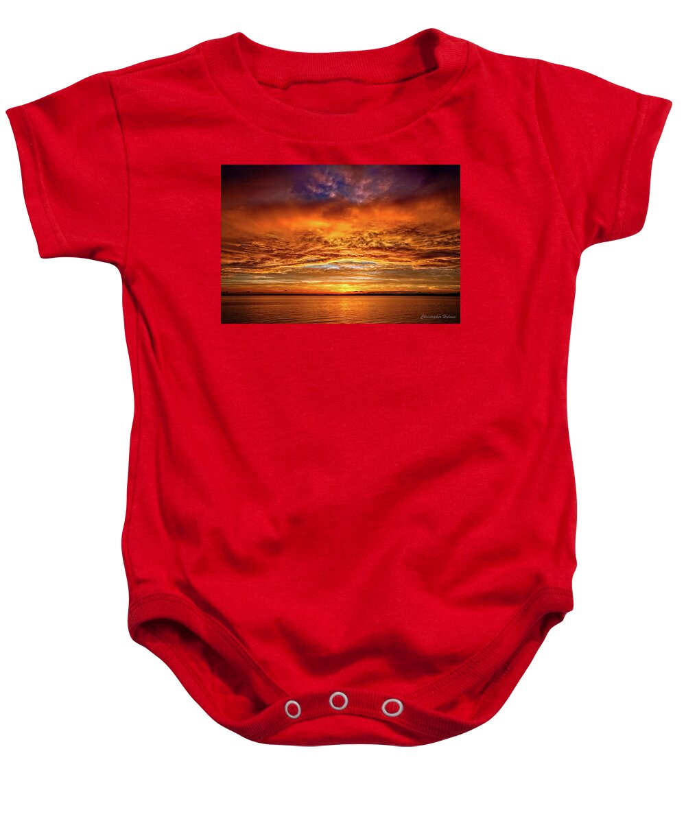 Sunset Baby Onesie featuring the photograph Fire Over Lake Eustis by Christopher Holmes