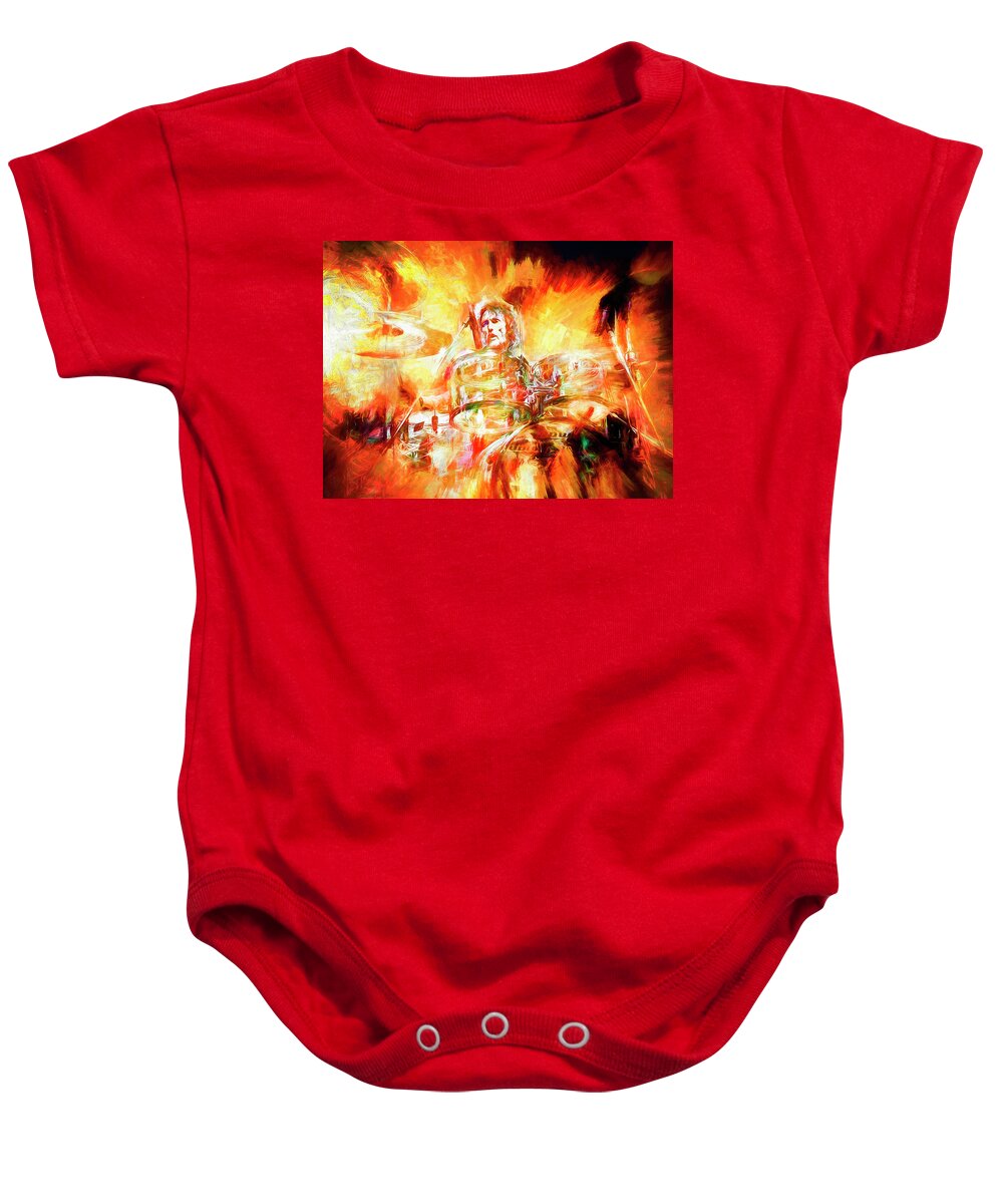 Ginger Baker Baby Onesie featuring the mixed media Ginger Baker by Mal Bray