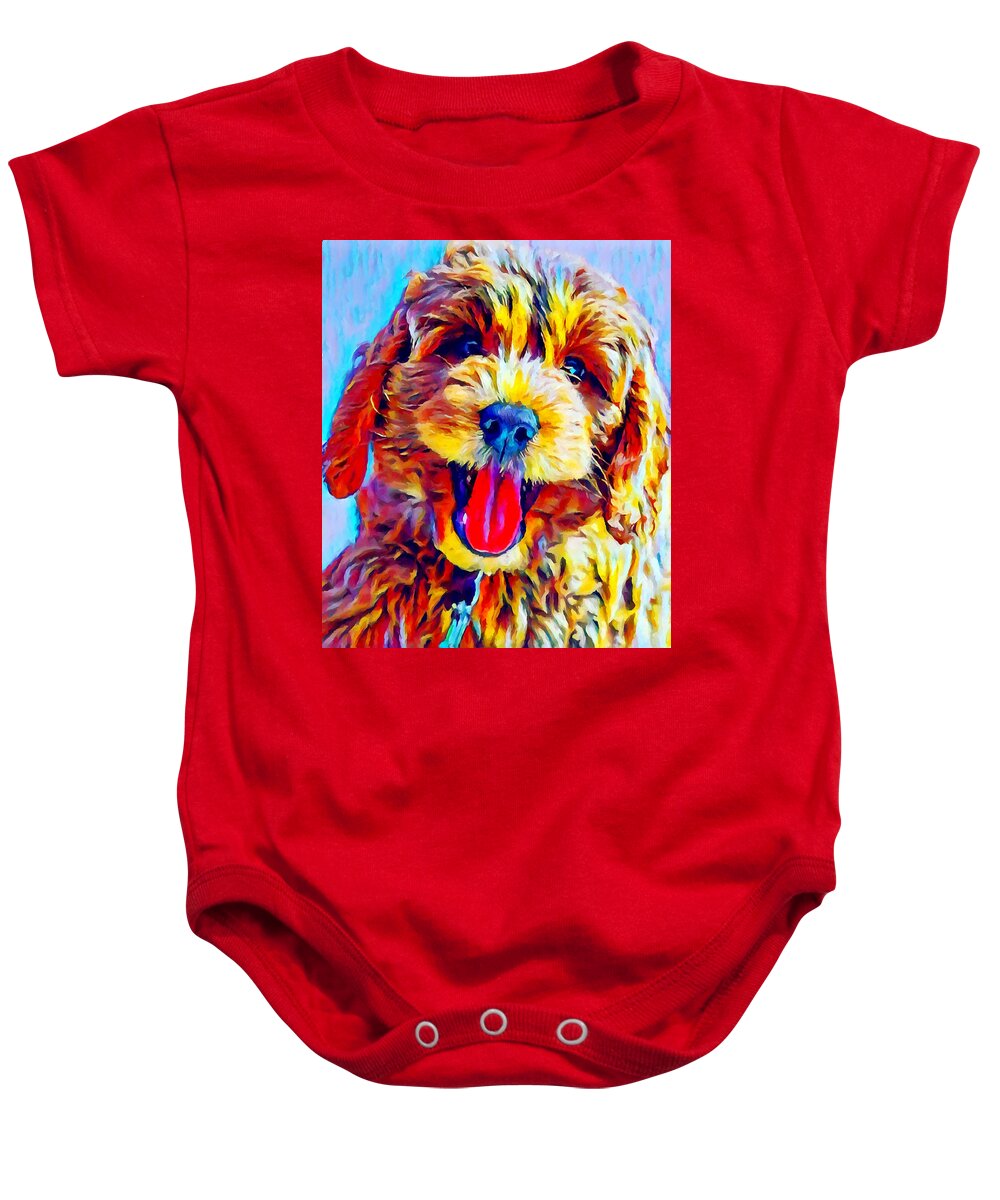 Animal Baby Onesie featuring the painting Goldendoodle 2 by Chris Butler