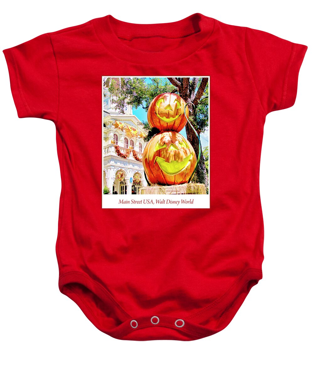 Halloween Baby Onesie featuring the photograph Halloween Pumpkins, Main Street USA, Walt Disney World by A Macarthur Gurmankin