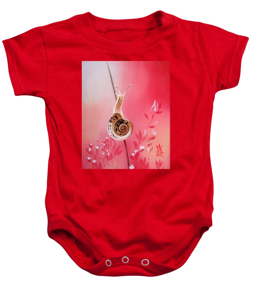 Russian Artists New Wave Baby Onesie featuring the painting In Pink Fog by Alina Oseeva