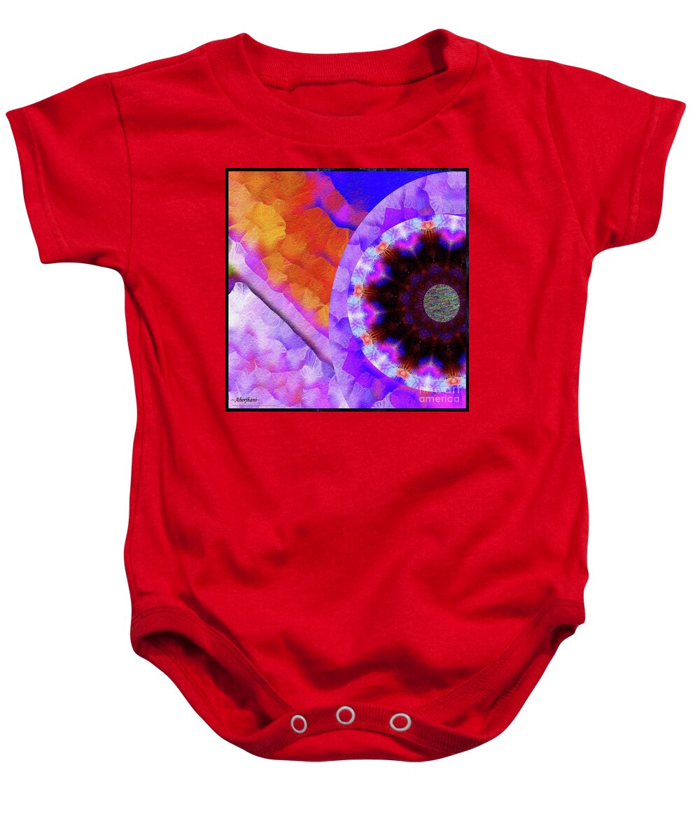Moon Baby Onesie featuring the digital art Kaleidoscope Moon for Children Gone Too Soon Number - 5 Flame and Flower by Aberjhani