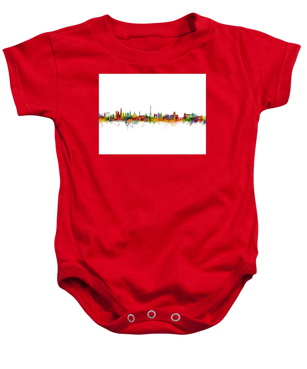 Rome Baby Onesie featuring the digital art London, Paris and Rome Skylines by Michael Tompsett