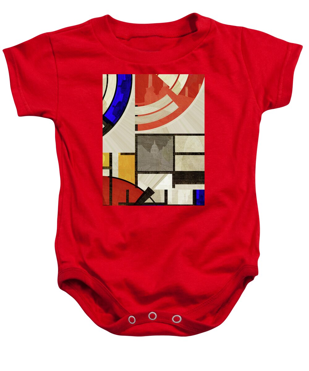 Geometric Baby Onesie featuring the mixed media London Squares ONE ONE ONE by BFA Prints
