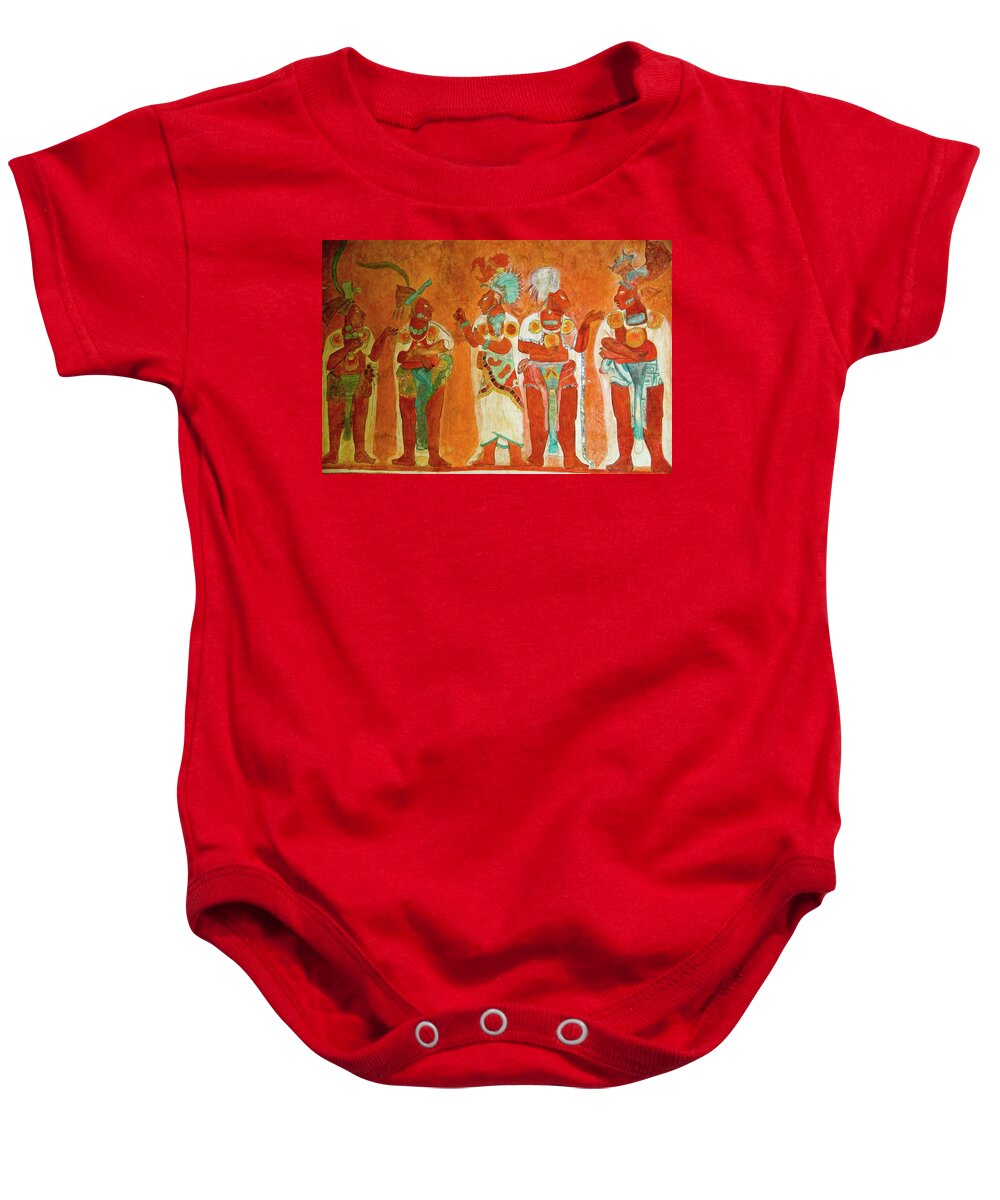 America Baby Onesie featuring the painting Mexico. National Museum of Antropology. Maya culture. Painting of Bonampak. by Album